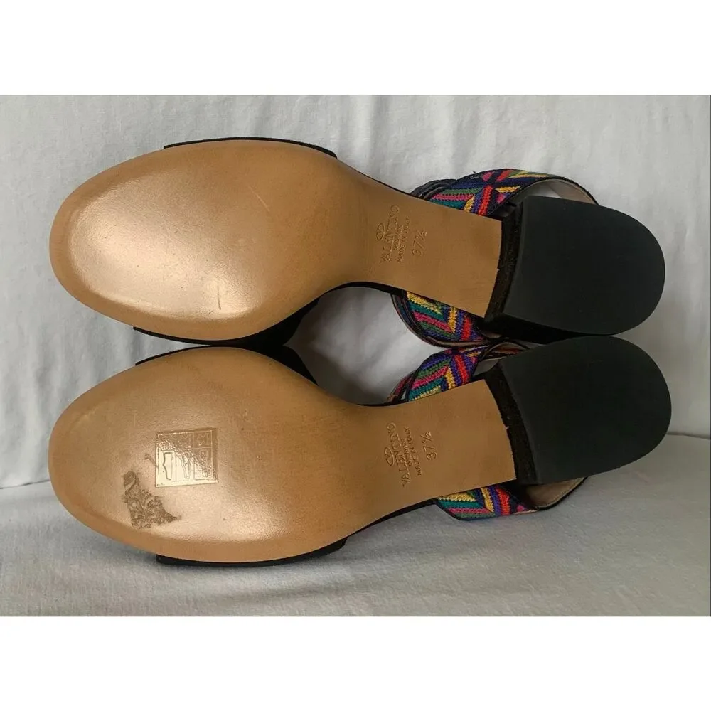 NEW IN BOX VALENTINO Native Couture EMBROIDERED ankle STRAP suede city SANDALS S
